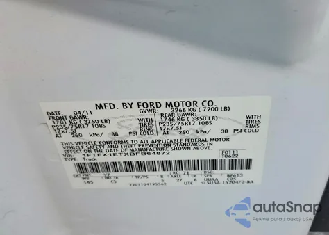 2011 Ford F150 Super Cab z USA, uszkodzony, nr VIN 1FTFX1ETXBFB64872